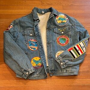 Denim Patchwork Trucker Jacket with Sherpa Lining